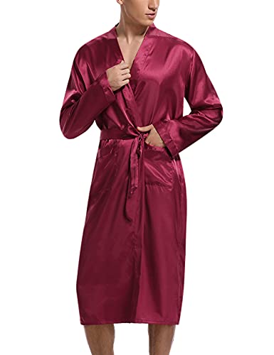 Irdcomps Herren Satin Robe Kimono Morgenmantel Lang Bademantel Leicht Seide Nachtwäsche Pyjama für Männer mit Gürtel Rot XL Irdcomps Herren Satin Robe Kimono Morgenmantel Lang Bademantel Leicht Seide Nachtwäsche Pyjama für Männer mit Gürtel Rot XL von Irdcomps