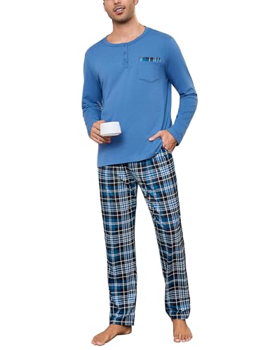 Irdcomps Herren Schlafanzug Lang Pyjama Baumwolle Winter Set Zweiteilige Nachtwäsche Männer Langarm mit Brusttasche Schwarzblau XXL Irdcomps Herren Schlafanzug Lang Pyjama Baumwolle Winter Set Zweiteilige Nachtwäsche Männer Langarm mit Brusttasche Schwarzblau XXL von Irdcomps