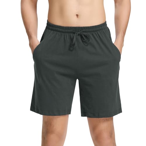 Irdcomps Herren Schlafanzughose Kurz Baumwolle Pyjamahose Schlafshorts für Männer Bermudahose Freizeithose Shorty Sommer Pyjama Hose Shorts Schlafhose Nachtwäsche mit Taschen Dunkelgrau XL von Irdcomps