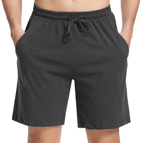 Irdcomps Herren Schlafanzughose Kurz Baumwolle Pyjamahose Schlafshorts für Männer Bermudahose Freizeithose Shorty Sommer Pyjama Hose Shorts Schlafhose Nachtwäsche mit Taschen Dunkelgrau XXL von Irdcomps