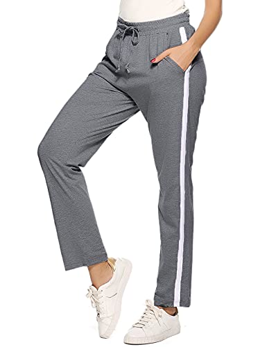 Irdcomps Jogginghose Damen Baumwolle Lang Sporthose Frauen Trainingshose Sweathose Damenhose Freizeithose High Waist mit Streifen Elastischer Bündchen Taschen für Yoga Laufen Fitness Dunkelgrau L von Irdcomps