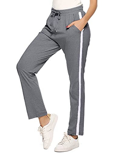 Irdcomps Jogginghose Damen Trainingshose Lang Sporthose Baumwolle High Waist mit Streifen Yoga Hose Freizeithose Weite Damenhose Dunkelgrau L von Irdcomps