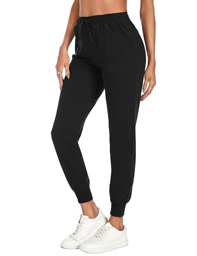 Irdcomps Jogginghose Damen Lang Sporthose Baumwolle Traininghose High Waist Freizeithose Damenhose Laufhose Frauen Jogger Leicht für Laufen Sport Yoga mit Taschen Schwarz L von Irdcomps