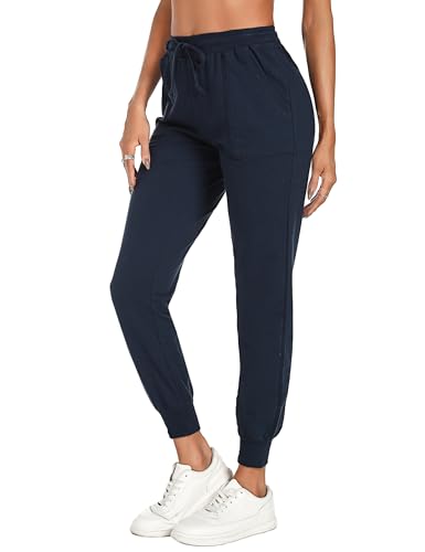 Irdcomps Jogginghose Damen Sporthose Lang Traininghose Baumwolle Sweatpant High Waist Freizeithose Damenhose Relaxhose Frauen Jogger für Laufen Sport Yoga mit Taschen Blau L von Irdcomps