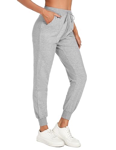 Irdcomps Jogginghose Lang Damen Traininghose Sporthose Baumwolle Sweathose Jogger High Waist Freizeithose Damenhose Fitnesshose Frauen für Laufen Sport Yoga mit Taschen Grau L von Irdcomps