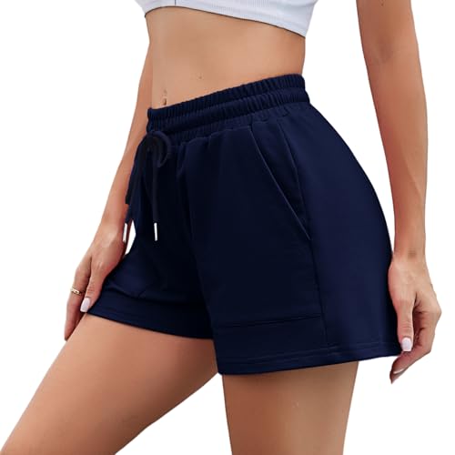 Irdcomps Kurze Hose Damen Shorts Kurz Sportshorts Jogginghose Baumwolle Laufshorts Trainingshose High Waist Sommer Running Navyblau M von Irdcomps