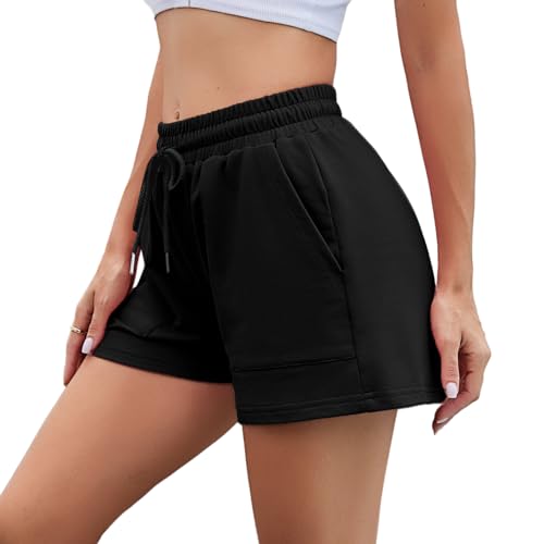 Irdcomps Kurze Hose Damen Shorts Sportshorts Jogginghose Kurz Baumwolle Laufhose Basketball Shorts Trainingshose High Waist Atmungsaktiv Sommer Running Basketball Schwarz L von Irdcomps