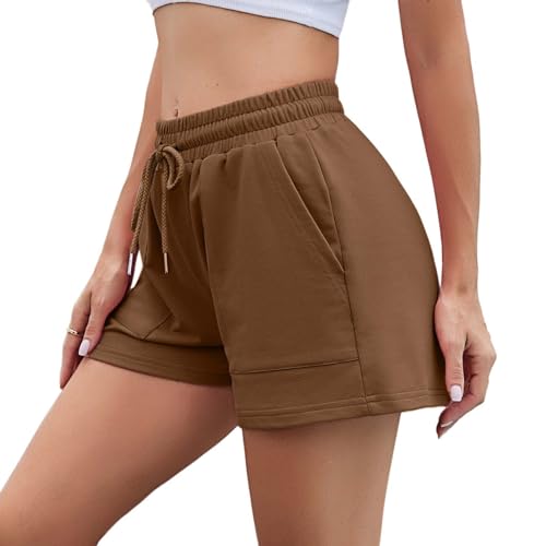 Irdcomps Kurze Sporthose Damen Shorts Sommer Jogginghose Kurz Sportshorts Running Shorts Laufshorts Trainingshose Baumwolle High Waist Braun M von Irdcomps
