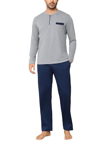 Irdcomps Pyjama Herren Lang Schlafanzug Winter Baumwolle Nachtwäsche Set Männer Langarm mit Knöpfen Grau XXL Irdcomps Pyjama Herren Lang Schlafanzug Winter Baumwolle Nachtwäsche Set Männer Langarm mit Knöpfen Grau XXL von Irdcomps