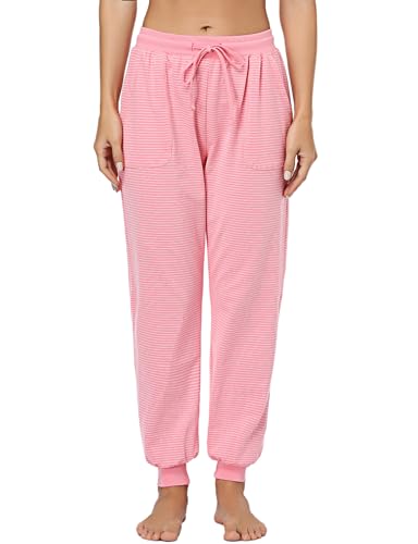 Irdcomps Pyjamahose Damen Lang Schlafanzughose Baumwolle Winter Warm Schlafhose Gestreifte Jogginghose Trainingshose Sporthose Für Frauen Rosa S von Irdcomps