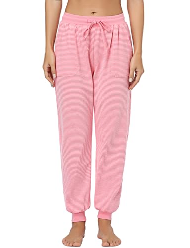 Irdcomps Pyjamahose Damen Winter Lang Schlafanzughose Baumwolle Warm Schlafhose Gestreifte Jogginghose Trainingshose Sporthose Für Frauen Rosa XL von Irdcomps