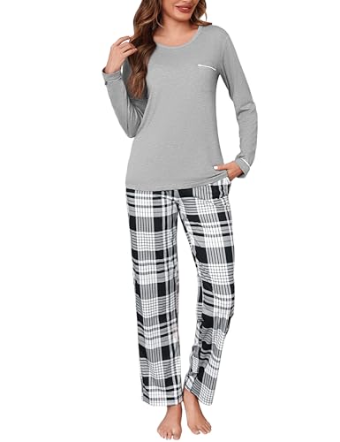 Irdcomps Schlafanzug Damen Lang Pyjama Set Baumwolle Schlafanzüge Winter Nachtwäsche mit Kariert Hose Sleepwear Zweiteiler Grau M Irdcomps Schlafanzug Damen Lang Pyjama Set Baumwolle Schlafanzüge Winter Nachtwäsche mit Kariert Hose Sleepwear Zweiteiler Grau M von Irdcomps