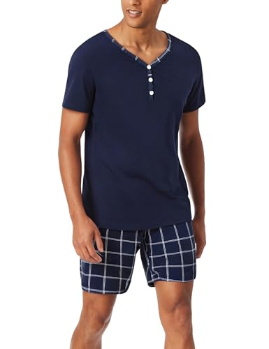 Irdcomps Schlafanzug Herren Kurz Pyjama Sommer Shorty Baumwolle Nachtwäsche Set Schlafanzüge Männer Karierter Navyblau XL von Irdcomps