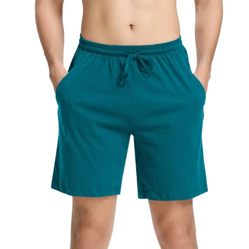 Irdcomps Schlafhose Herren Kurz Schlafanzughose Pyjamahose Schlafshorts 100% Baumwolle Shorts Sommer Freizeithose Shorty Männer Nachtwäsche mit Taschen Navyblau XXL von Irdcomps