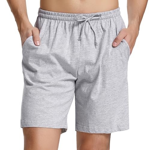 Irdcomps Schlafhose Herren Kurz Schlafanzughose Schlafshorts Baumwolle Pyjamahose Männer Bermudahose Freizeithose Shorty Sport Shorts Sommer Pyjama Hose mit Taschen Grau S von Irdcomps