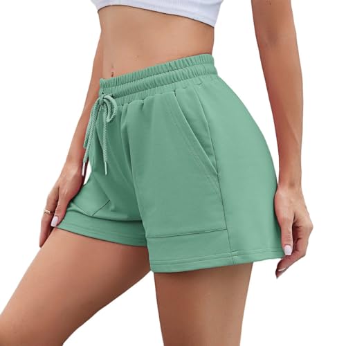 Irdcomps Sporthose Damen Kurz Hose Shorts Jogginghose Kurz Sportshorts Sommer Baumwolle Laufshorts Running Shorts Trainingshose High Waist Grün L von Irdcomps