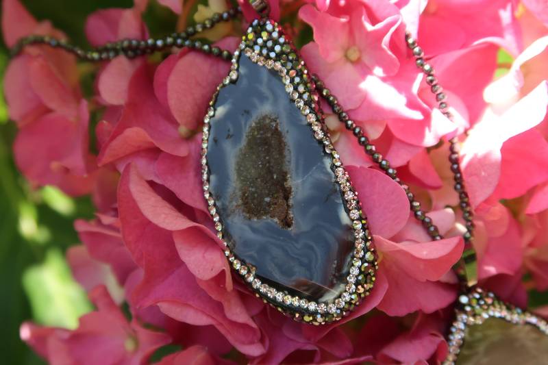 Achat Kette Strass Boho Hippie Funkelnd Schwarz Bohemian Edel Layering Urlaub Party Strand Natur Statement von IreAndValeo