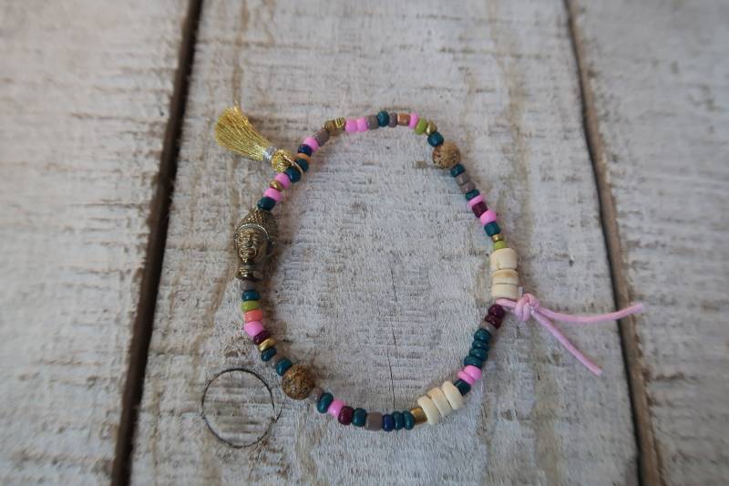 Buddha Armband Bunt Gold Quaste Boho Hippie Kokos Jaspis Urlaub Layering Statement Auffällig Bohemian von IreAndValeo
