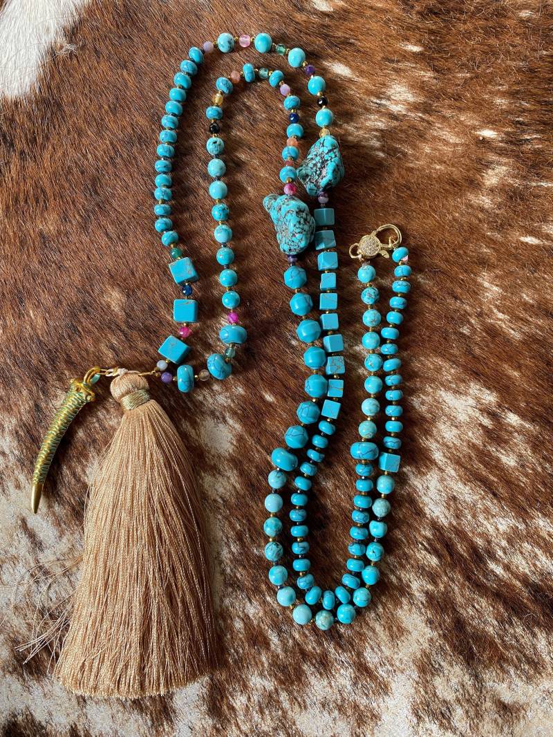 Türkis Boho Kette Quaste Bunt Gold Halbedelstein Vergoldet Facettiert Bohemian Natürlich Beige Sommerlich Trend Türkis Boho Kette Quaste Bunt Gold Halbedelstein Vergoldet Facettiert Bohemian Natürlich Beige Sommerlich Trend von IreAndValeo