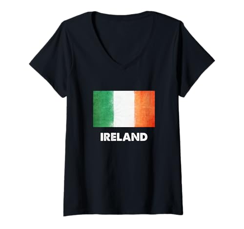 Damen T-Shirt mit Irland-Flagge T-Shirt mit V-Ausschnitt Damen T-Shirt mit Irland-Flagge T-Shirt mit V-Ausschnitt von Ireland Flag Clothing