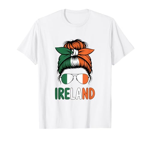 Irland-Flagge Messy Bun Girl Irish Roots T-Shirt Irland-Flagge Messy Bun Girl Irish Roots T-Shirt von Ireland Flag Irish Roots Proud