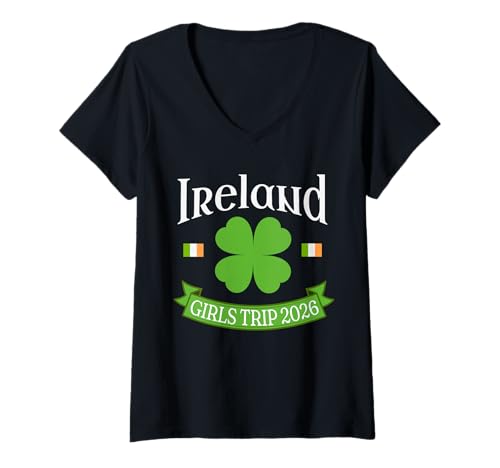 Damen Ireland Girls Trip 2026 T-Shirt mit V-Ausschnitt Damen Ireland Girls Trip 2026 T-Shirt mit V-Ausschnitt von Ireland Girls Trip Wear
