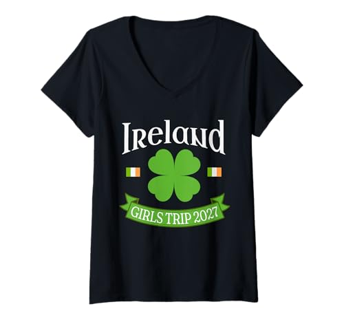 Damen Ireland Girls Trip 2027 T-Shirt mit V-Ausschnitt von Ireland Girls Trip Wear