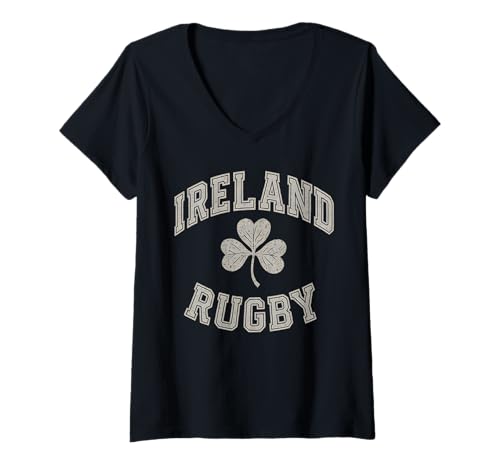 Damen Irland Rugby Kleeblatt T-Shirt mit V-Ausschnitt Damen Irland Rugby Kleeblatt T-Shirt mit V-Ausschnitt von Ireland Rugby Supporters Jersey Irish Shamrock