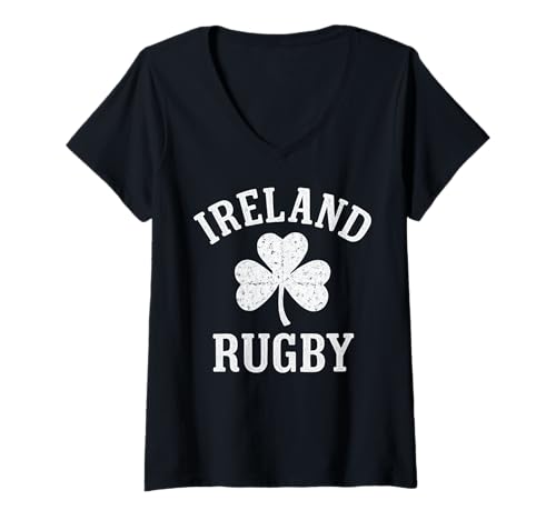 Damen Irland Rugby Kleeblatt T-Shirt mit V-Ausschnitt Damen Irland Rugby Kleeblatt T-Shirt mit V-Ausschnitt von Ireland Rugby Supporters Jersey Irish Shamrock