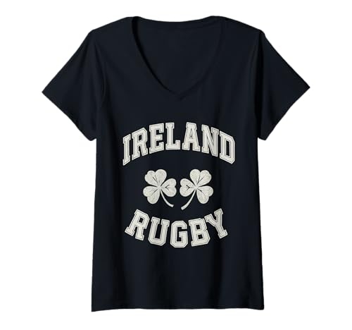 Damen Irland Rugby Kleeblatt T-Shirt mit V-Ausschnitt Damen Irland Rugby Kleeblatt T-Shirt mit V-Ausschnitt von Ireland Rugby Supporters Jersey Irish Shamrock