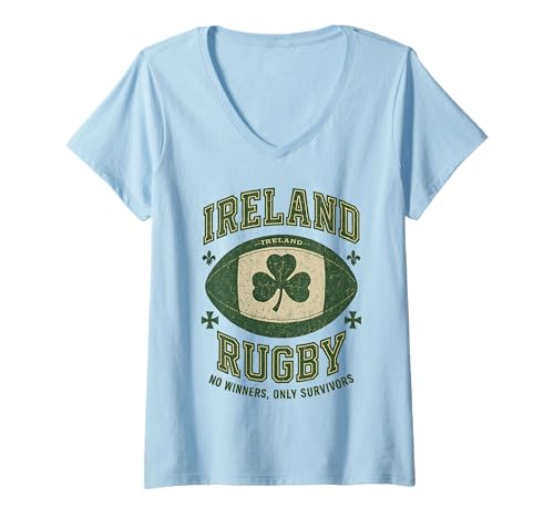 Damen Irland Rugby No Winners, Only Survivors T-Shirt mit V-Ausschnitt Damen Irland Rugby No Winners, Only Survivors T-Shirt mit V-Ausschnitt von Ireland Rugby Supporters Jersey Irish Shamrock