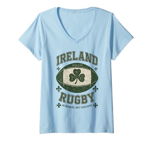 Damen Irland Rugby No Winners, Only Survivors T-Shirt mit V-Ausschnitt Damen Irland Rugby No Winners, Only Survivors T-Shirt mit V-Ausschnitt von Ireland Rugby Supporters Jersey Irish Shamrock