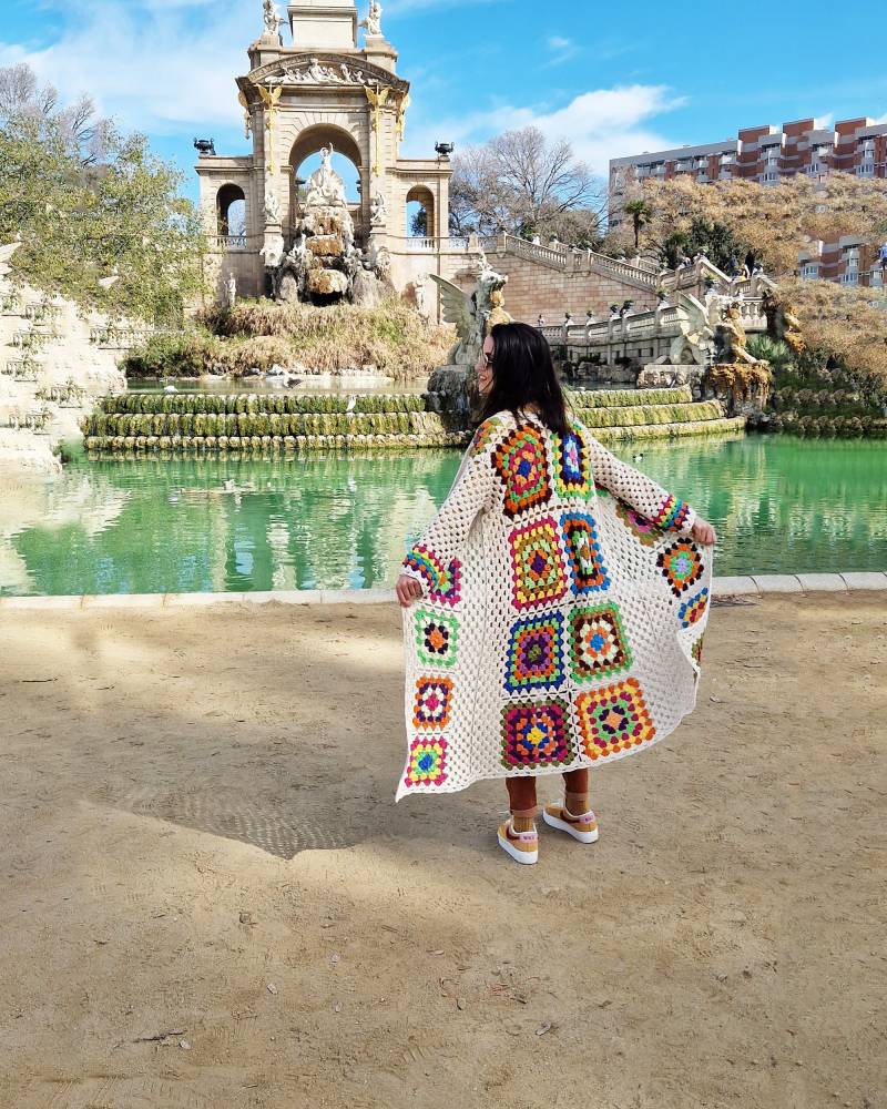 Oma Square Strickjacke Boho Hippie Stil Bio-Baumwolle Häkeljacke Für Frauen von IrenKnits