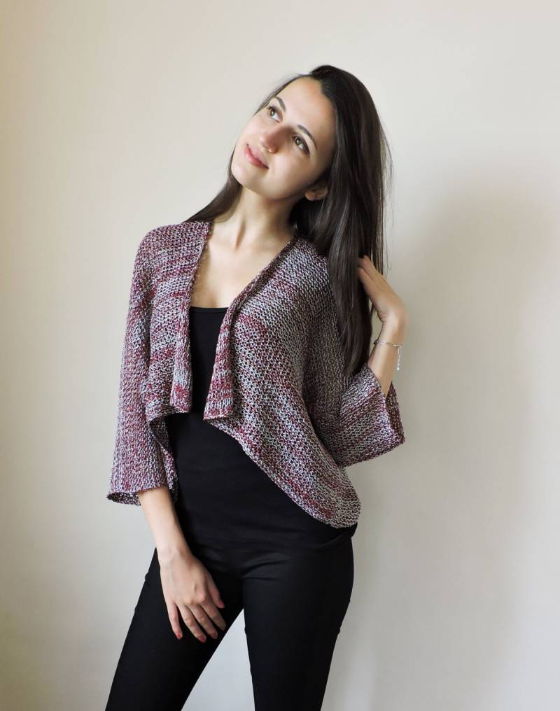 Crop Pullover Strick Bolero Burgund Braut Kurzarm Kurzmantel Damen Strickjacke Offener Shrug Herbst Boho von IrenKnits