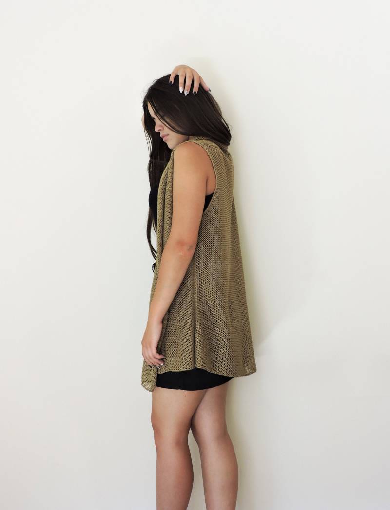 Frauen Strickweste, Pullover Strickjacke, Plus Size Weste, Lange Gestrickte Ärmellose Jacke, Hippie Boho Cardigan, Baumwolle Leinen Strickjacke von IrenKnits