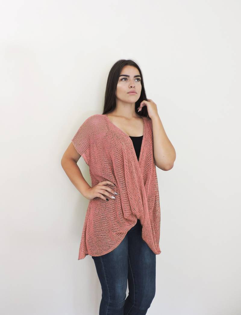 Frauen Strick Tunika Top, Boho Tank Bio Baumwolle Sommer Strickpullover, Kurzarm Locker Strand T-Shirt Top von IrenKnits
