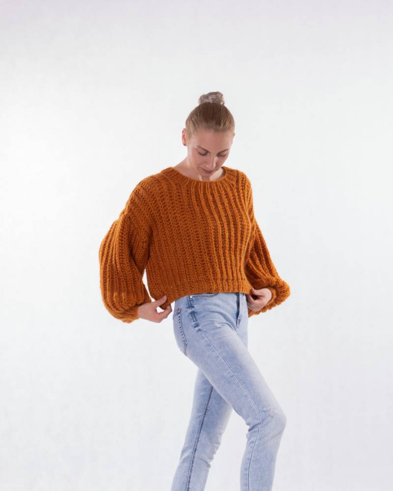 Gebrannte Orange Wolle Stricken Pullover Lockere Passform Pullover von IrenKnits