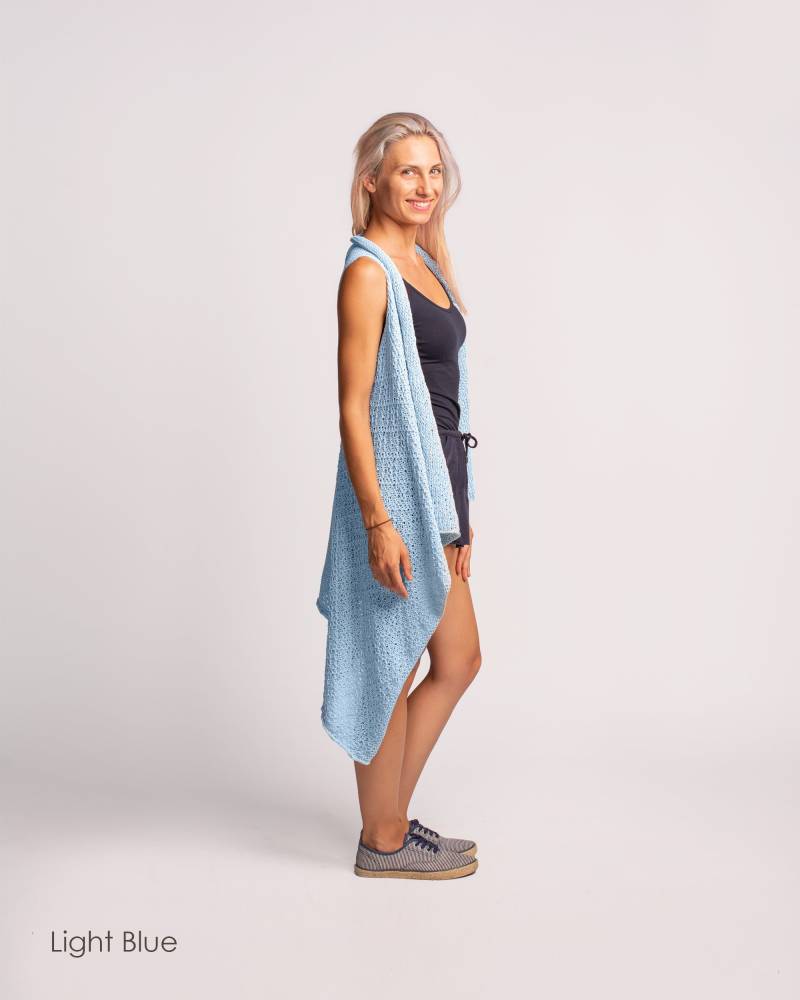 Himmelblau Lange Sommerweste, Frauen Strickjacke, Ärmellose Grobstrick Plus Size Strickkleidung, Baumwollstrickweste, Boho Strickkleidung von IrenKnits