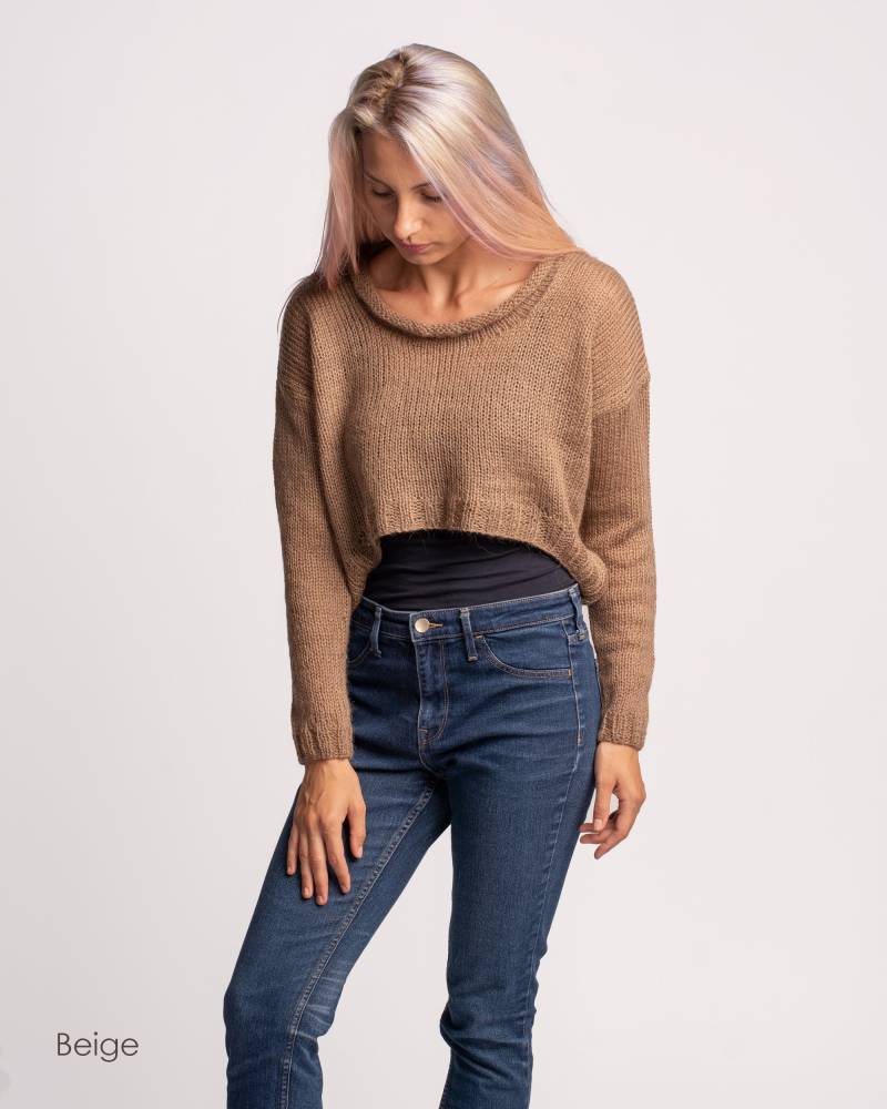 Mohair Crop Top, Handgestricktes Wolltop, Kurze Strickbluse, Plus Size Strickpullover, Wolle Kuscheliger Strickpullover von IrenKnits
