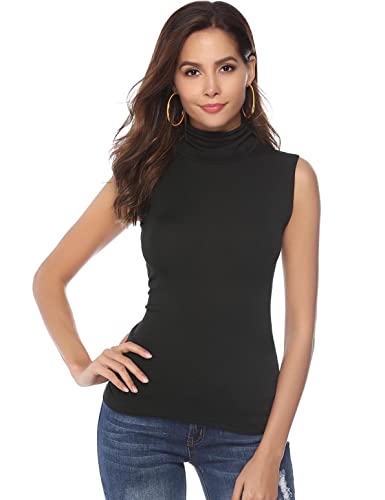 Irevial Damen Shirt Top Rollkragen Ärmerlos Rollkragenpullover Weich Stretch Weste Rollkragenshirt Schwarz M von Irevial