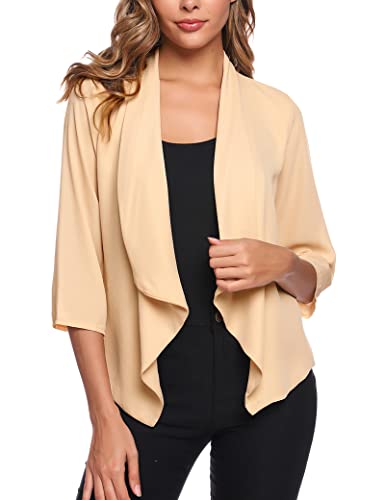 Irevial Bolero Damen Festlich Chiffon Schulterjacke 3/4 Ärmel Elegant Kurze Cardigan Open Front Strickjacke Casual Top Aprikose L von Irevial