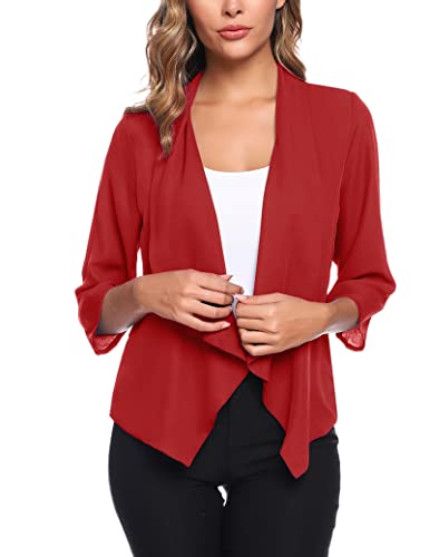 Irevial Damen Chiffon Bolero Leichte Kurze Cardigan Schulterjacke Open Front Blazer Jacke Sommer Bolerojacke Rot XL von Irevial