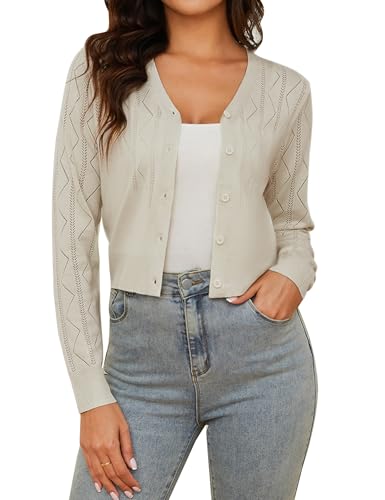 Irevial Bolero Damen Festlich Langarm Cardigan Elegant Damen Jacke Strickjacke Kurz Trachtenjacke Tops Brautjacke Jäckchen Oberteile Aprikose M von Irevial