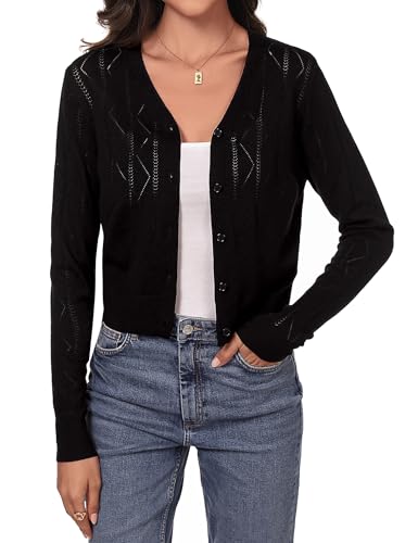 Irevial Bolero Damen Festlich Langarm Jacke Elegant Kurze Strickjacke Cardigan mit Knopf V Ausschnitt Schulterjacke zum Kleid Schwarz M von Irevial