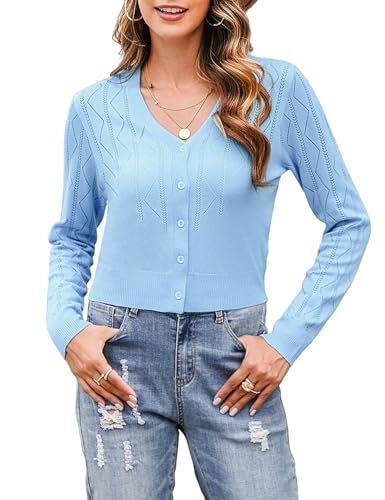 Irevial Bolero Damen Langarm Jacke Elegant Cardigan Strickjacke Kurz Tops Jäckchen Oberteile Himmelblau M von Irevial