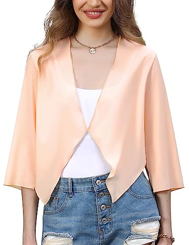 Irevial Damen Bolero Chiffon Cardigan 3/4 Ärmel Festlich Sommerjacke Elegante Open Front Bolerojacke Leichte Strickjacke Beige L von Irevial