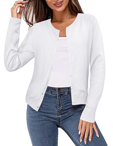 Irevial Damen Cardigan Casual Elegant Langarm Elegant Bolerojacke mit Button-Down Weiß S von Irevial