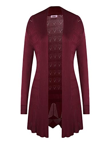 Irevial Sommer Strickjacke Damen Lang Cardigan Casual Langarm Wasserfall Jacke,Rotwein,S von Irevial