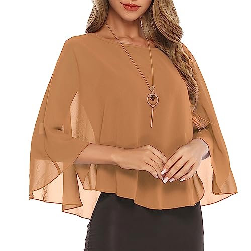 Irevial Damen Chiffon Bolero Festliche Cape Leichte Stola Fließende Schulterjacke Sommer Bolerojacke Hellbraun one Size von Irevial