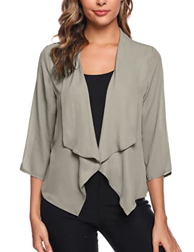 Irevial Damen Bolero Festlich 3/4 Ärmel Chiffon Elegant Shrug Reverskragen Bolerojäckchen Cardigan Leicht Offene Strickjacke für Sommer Grau L von Irevial